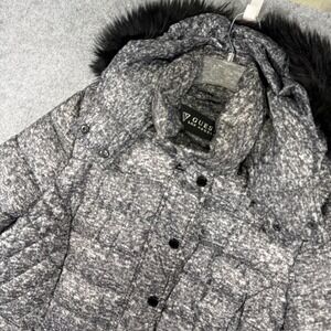 Guess Puffer Jacket Womens XXL Grey Marl Faux Fur Hood Quilted Winter Coat